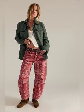 We The Free Good Luck Printed Barrel Jeans 26 Free people boho Paisley high rise